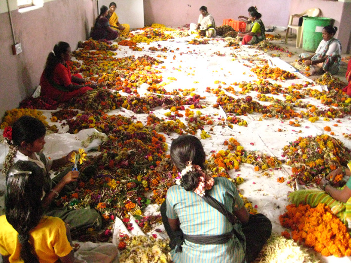 The women of swach learning how to segregate waste flowers along with ecoexist